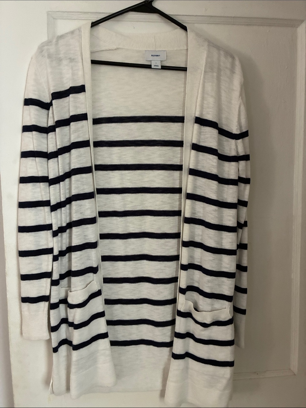 Old Navy Open-Front Striped Cardigan - White & Navy